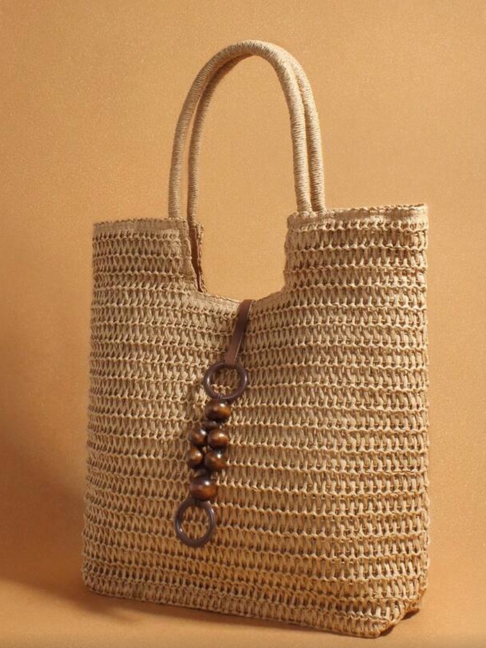 Camel Woven Straw Tote Bag - Picture 1 of 7